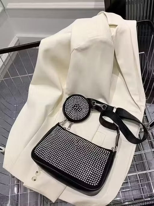 Fashion Black Clutch with Diamond Studs