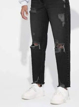 High Waisted Ripped Raw Hem Jeans