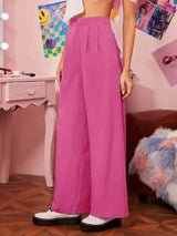 Zipper Fly Fold Pleated Palazzo Pants